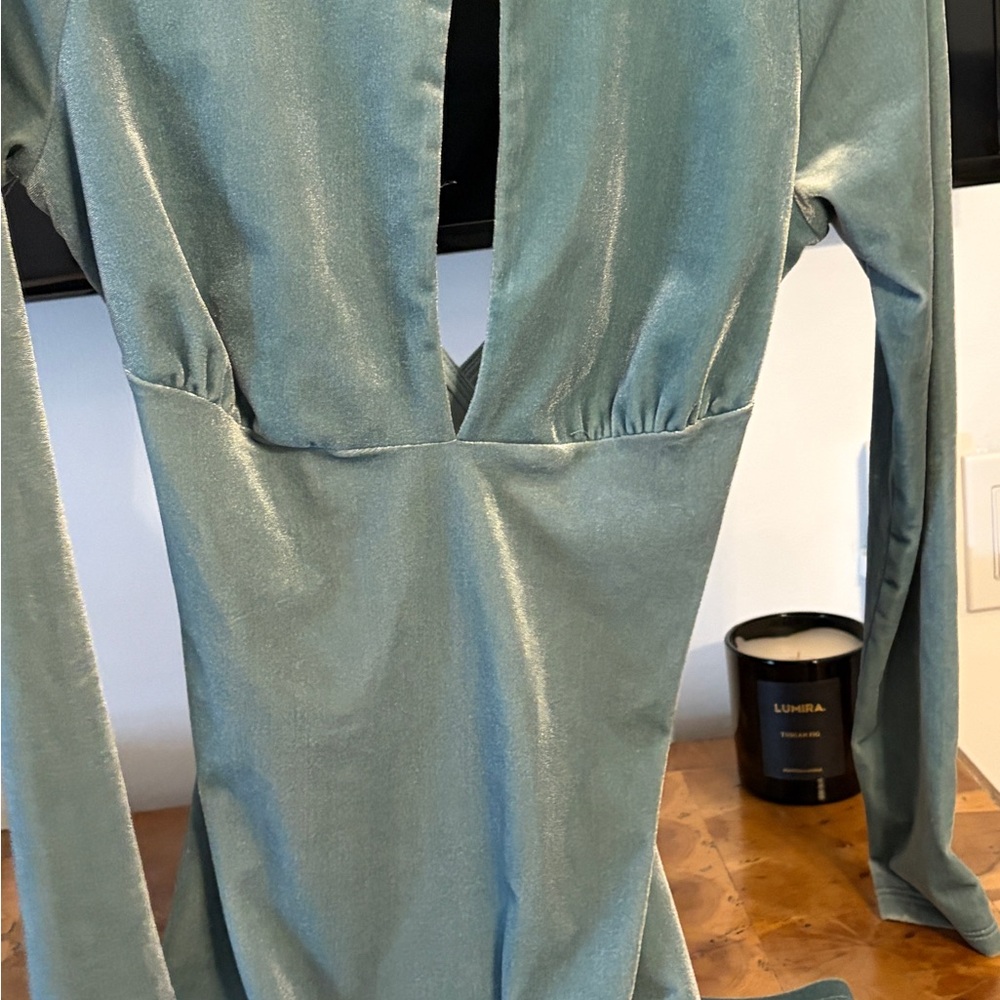 Nasty Gal 2012 Blue velvet long sleeved dress with skater back and open chest